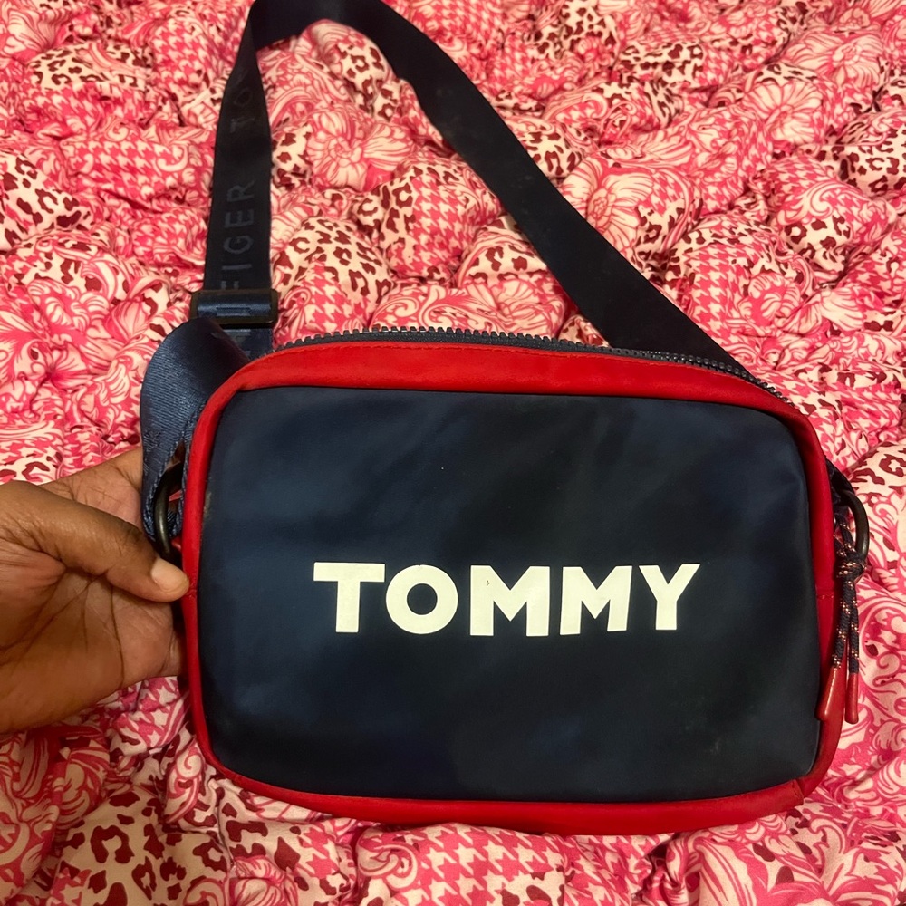 Tommy Hilfiger Navy and Red Belt Bag with White Logo